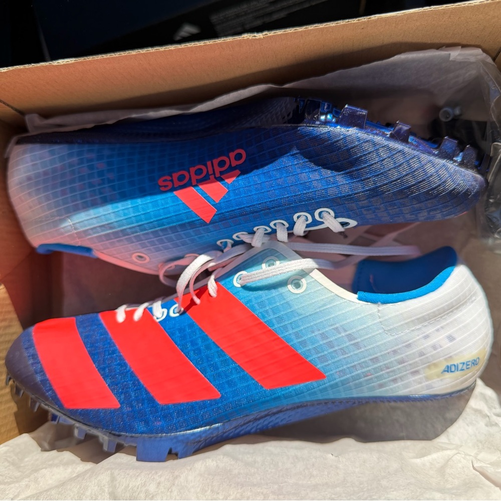 Adidas Adizero Blue and Red Track Spikes